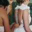 A-Line V-neck White Tulle Wedding Dress with Lace Appliques