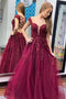 Off Shoulder V-neck Tulle Appliques Long Backless Prom Dress