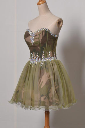 sweetheart camouflage short homecoming dress with rhinestones dth136