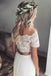 Short Sleeves Two Piece Boho Wedding Dress, Chiffon Beach Wedding Dresses