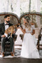 Short Sleeves Two Piece Boho Wedding Dress, Chiffon Beach Wedding Dresses