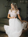 Short Sleeves Two Piece Boho Wedding Dress, Chiffon Beach Wedding Dresses