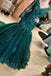 dark green mermaid evening dresses tulle long sleeves appliques party gowns dtp1062
