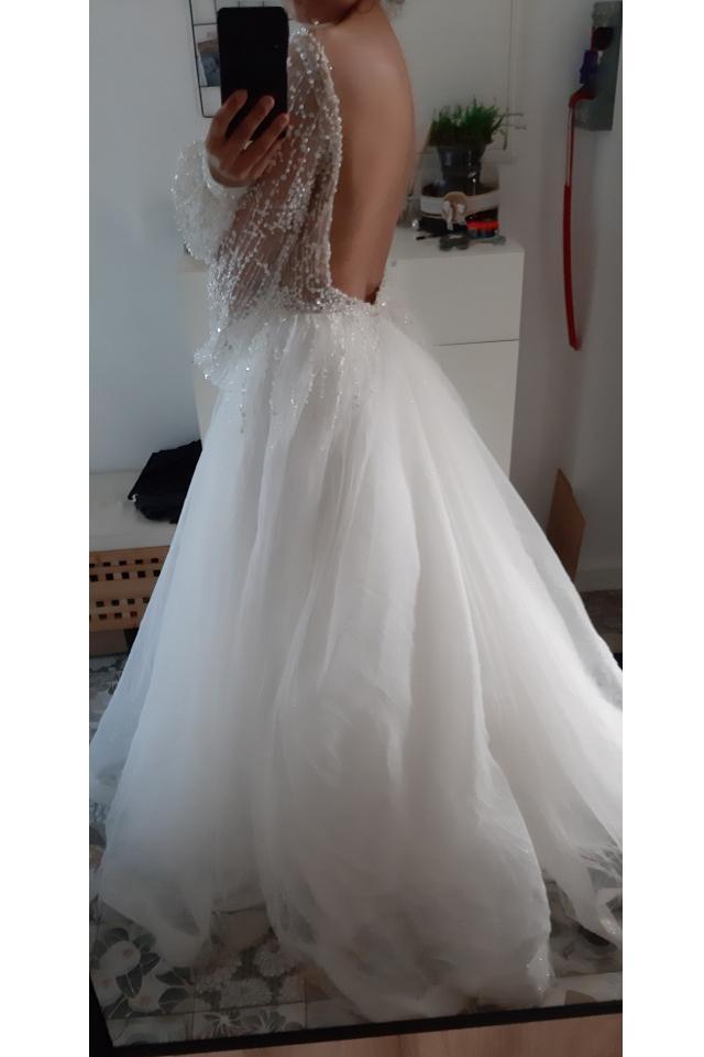 Sparkle Long Sleeve V-neck Sequins Beach Wedding Dresses Backless Bridal Gown