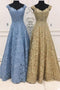 A-Line Off-the-Shoulder Lace Prom Dresses Gold Party Dress