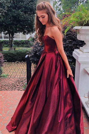 sweetheart burgundy prom dresses long graduation gowns with pockets dtp69