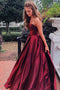 Sweetheart Burgundy Prom Dresses Long Graduation Gowns with Pockets