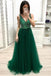 a-line v-neck dark green long prom dress beading formal dress dtp62