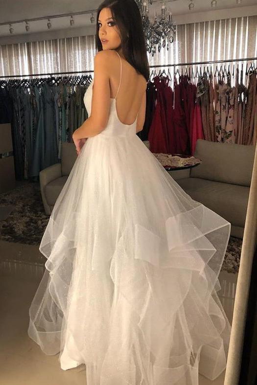 A-line V-neck Glitter Bridal Gown Sparkle Tulle Backless Wedding Dress DTW100 DressTok.co.uk A-line V-neck Glitter Bridal Gown Sparkle Tulle Backless Wedding Dress DTW100 DressTok.co.uk