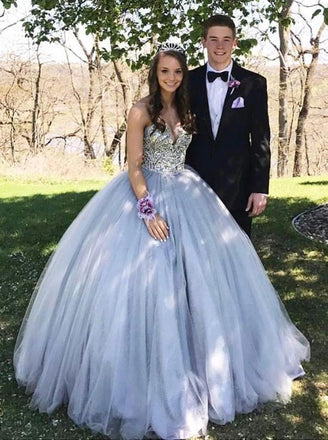 sweetheart neck grey sweet 16 dress tulle ball gown prom dress dtp896