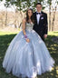 Sweetheart Neck Grey Sweet 16 Dress Tulle Ball Gown Prom Dress