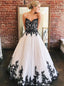 Sweetheart Black Lace Appliques Tulle Long Prom Wedding Dresses