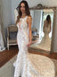 Square Illusion Back Court Train Mermaid Lace Wedding Dress