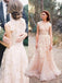 a-line v-neck tulle sleeveless wedding dress with lace appliques dtw370