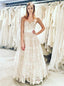 A-Line Sweetheart Sleeveless Floor Length Lace Wedding Dress
