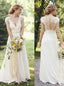 A-Line V-Neck Ivory Chiffon Beach Wedding Dress with Appliques