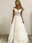 Off Shoulder Sleeveless Lace Wedding Dresses, A-line Lace Bridal Gown