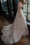 Sparkly A-Line Sequins Plunging Neckline Backless Long Prom Dress