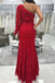 one shoulder long sleeve lace mermaid red prom dresses with split dtp1076