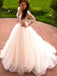 Ball Gown Long Sleeve Sheer Round Tulle Wedding Dress With Appliqued