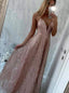 Spaghetti Straps Sequins Long Prom Dresses, Sparkly Formal Party Dresses