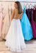 A-line V Neck Tulle Sequins Long Prom Dress, Backless Evening Dress