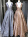A-line V-neck Long Sparkle Prom Dresses, Sequins Beading Party Dress