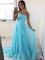 Simple Spaghetti Straps Ice Blue Chiffon Long Prom Dresses