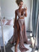 Rose Gold Sequins Long Prom Dresses, Sexy Evening Dresses With Split