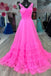 Pink A Line Sleeveless V Neck Tulle Prom Dress With Layers