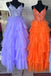 Lace Spaghetti-straps Multi-Tiered V-Neck Sleeveless Long Prom Evening Dresses