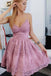spaghetti straps dress with appliques chic a-line short homecoming dresses dth396