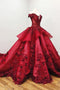 Ball Gown Quinceanera Dress Burgundy Beading Prom Dress With 3D Appliques