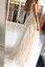 Elegant A Line V-neck Sleeveless Long Prom Dress With Appliques