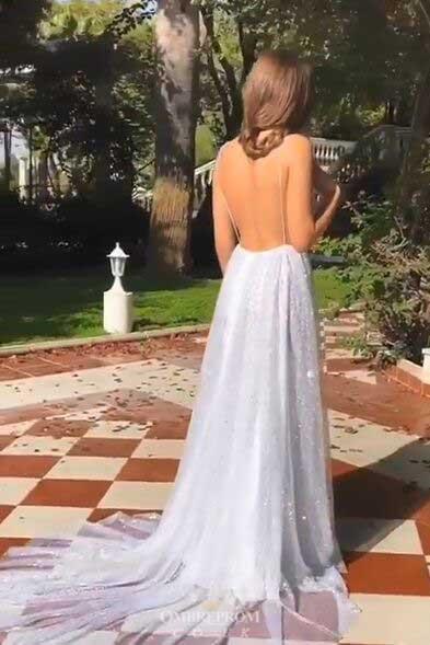 sparkly long prom dress spaghetti v neck backless sequin evening gown dtp1192