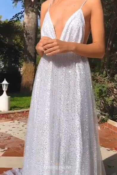 sparkly long prom dress spaghetti v neck backless sequin evening gown dtp1192