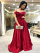 elegant off-the-shoulder burgundy satin prom dress with ruched dtp682