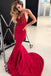 sexy spaghetti straps evening gown red mermaid prom dress with beading dtp648