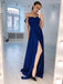 a-line straps royal blue simple long prom dress with slit dtp657