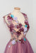 Charming 3D Floral Applique Formal Gown Grape Tulle Long Prom Dress