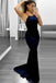 spaghetti straps navy blue mermaid prom dress with lace edge dtp652
