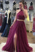 A-line High Neck Tulle Two Piece Prom Dress with Beading
