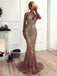 Glitter Backless Mermaid Sequins Sleeveless Long Prom Dress
