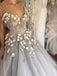 Sparkly Dusty Silver 3D Floral Ball Gown Long Wedding Dress