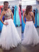 white long prom dress high neck open back with floral applique dtp472