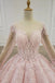 Sheer Neck Ball Gown Long Sleeves Blushing Pink Wedding Dress