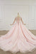 sheer neck ball gown long sleeves blushing pink prom dress dtp1081
