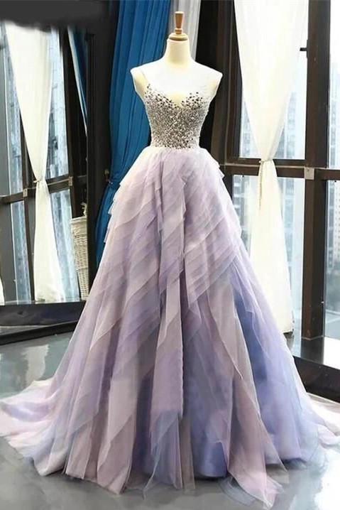 beading long evening dress a-line v-neck tulle ombre prom dresses dtp1024