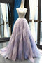 A Line V-neck Tulle Ombre Prom Dresses, Beading Long Evening Dress