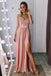spaghetti-straps blush long prom evening dress with side slit dtp698
